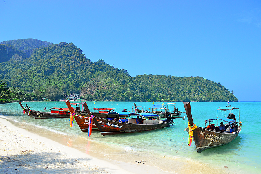Boats on the beach of Phi Phi Don