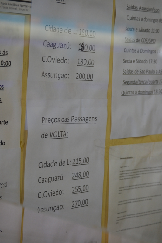 цены на автобус из Сан Пауло до городов Парагвая