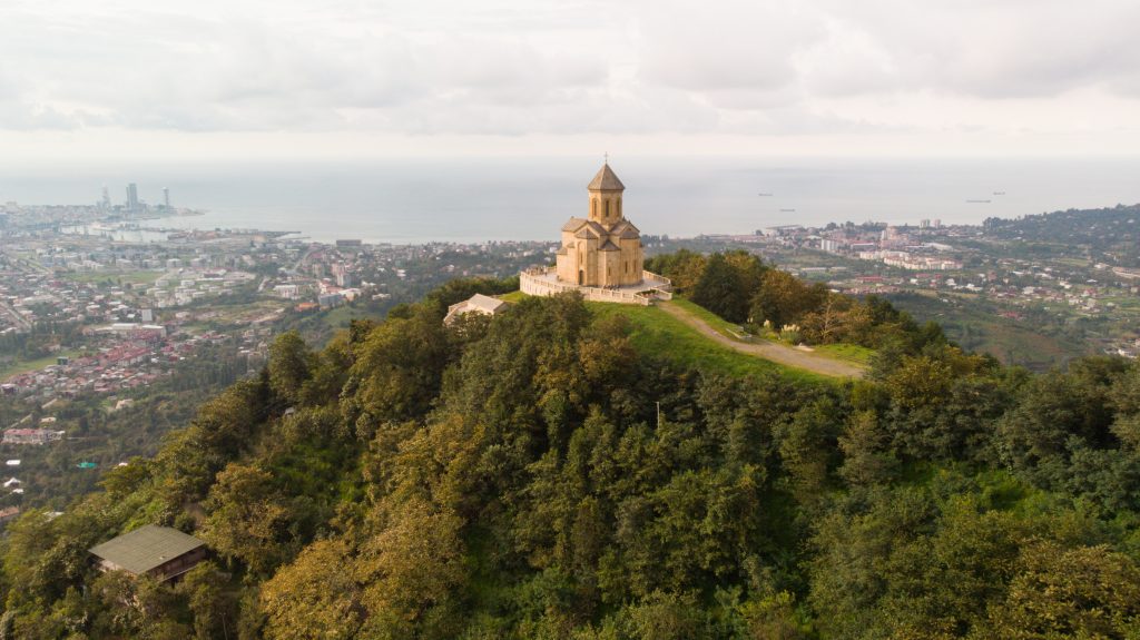 Aerial view of Sameba Church near Batumi in Georgia